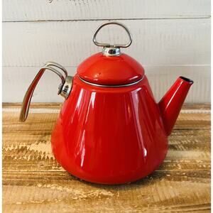 Chantal Red Enameled Cone Tea Kettle Cobalt Blue Inside